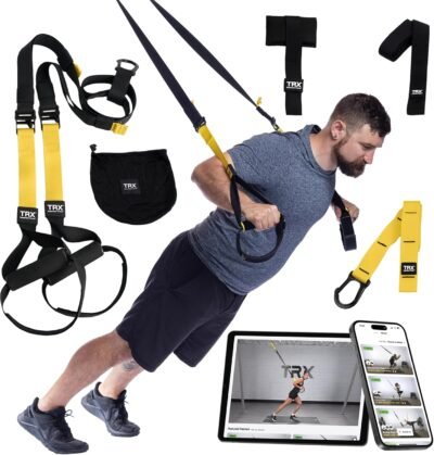 TRX ALL‑IN‑ONE Suspension Trainer straps set up on door anchor