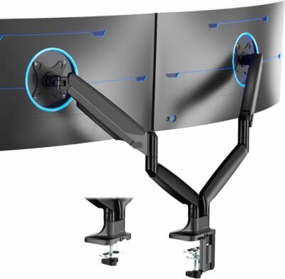 VIVO Dual Monitor Arm on desk for ergonomic setup