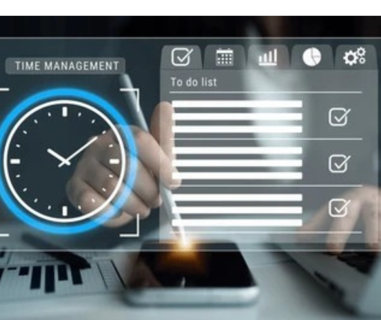 Executive or professional using visual timer during focused work session at modern desk