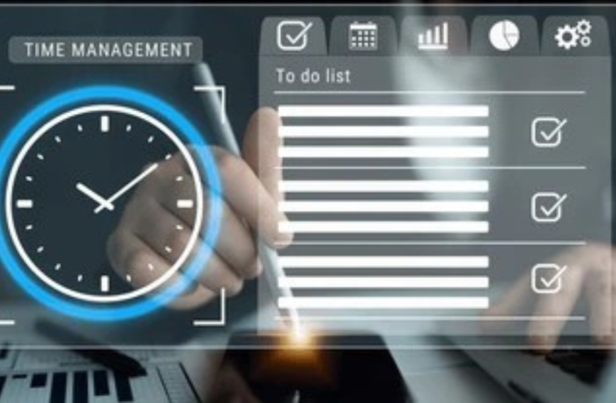 Executive or professional using visual timer during focused work session at modern desk