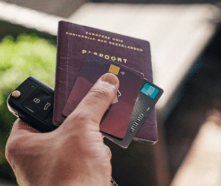hand with documents while traveling