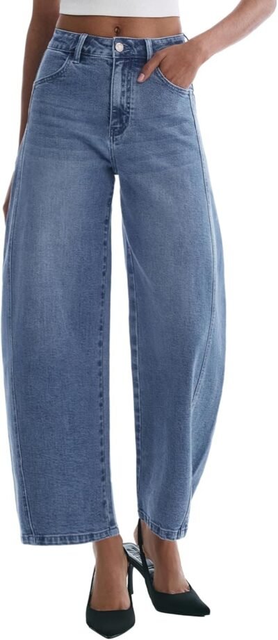 High-Waisted Cropped Barrel Leg Jeans