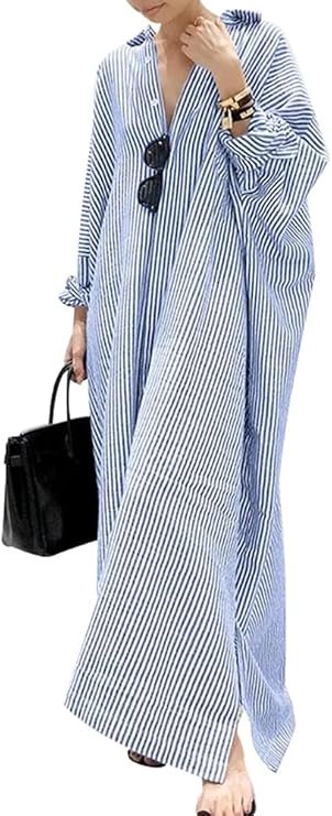 Button down cotton maxi shirt dress
