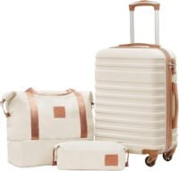 Coolife 3 piece luggage set carry on with hardside