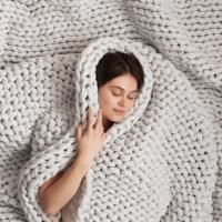 Cotton hand knit weighted blanket, sustainable, colling, mashine washable