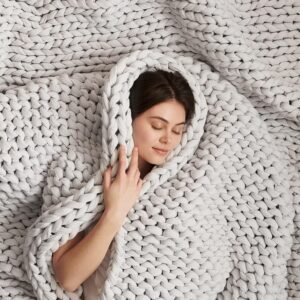 Cotton hand knit weighted blanket, sustainable, colling, mashine washable