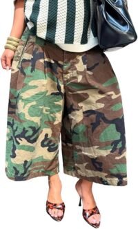 Cropped denim camouflage trousers