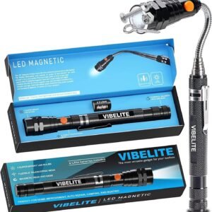 Extendable magnetic flashlight with telescoping magnet pickup tool