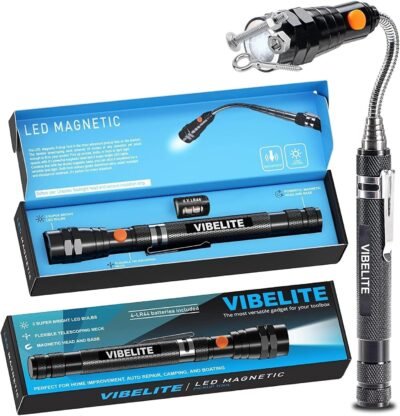 Extendable magnetic flashlight with telescoping magnet pickup tool