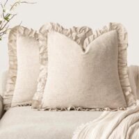 Fringe ruffle throw pillow covers viscose and linen (set of 2)