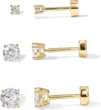 Gold plated solid 925 sterling silver stud with flat back earings