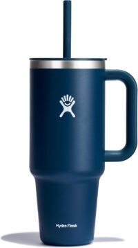 Hydro flask tumbler, stainless steel with handle, lid and straw