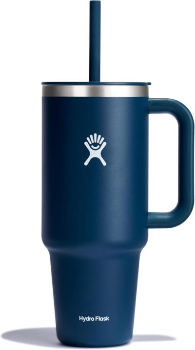 Hydro flask tumbler, stainless steel with handle, lid and straw