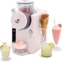 Ice cream maker and slushie machine, margaritas, milkshakes, frozen yogurt (no pre-freezing). Ready in 15 min