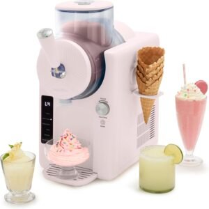 Ice cream maker and slushie machine, margaritas, milkshakes, frozen yogurt (no pre-freezing). Ready in 15 min