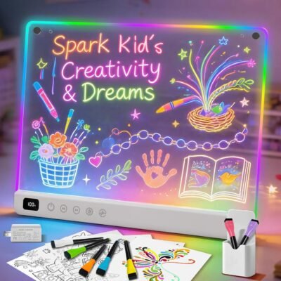 LED Drawing Board — 13 Light Effects, Rechargeable Neon Glow Doodle Board for Kids