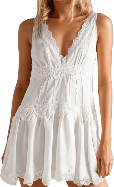 Lace mini slip dress with ruffle hem