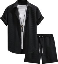 Men's 2 piece outfit button down shirt and shorts