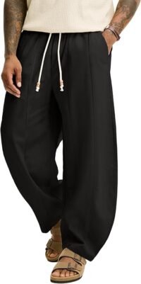 Men's baggy cotton linen barrel pants