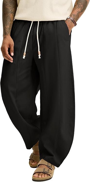 Men's baggy cotton linen barrel pants