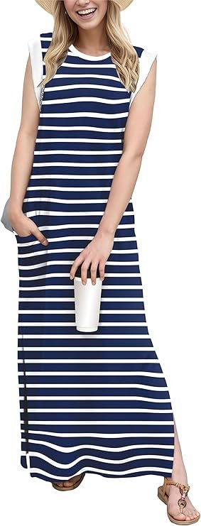 Navy blue and white stripe maxi dress