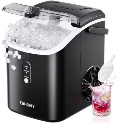 Nugget ice maker with handle, auto cleaning