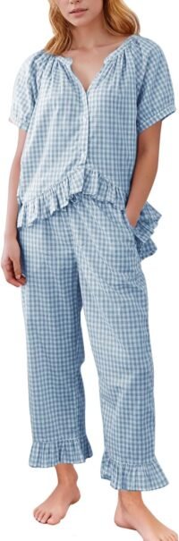 Plaid gingham 2 piece pajama set