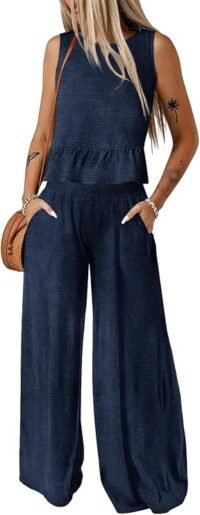 Set outfit with tank top and elastic waist wide leg