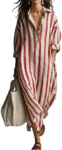 Striped maxi summer shirt dress
