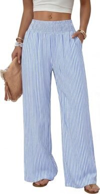 Striped versatile wide pants with elastic waist