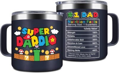 1. Super Daddio travel coffee mug tumbler