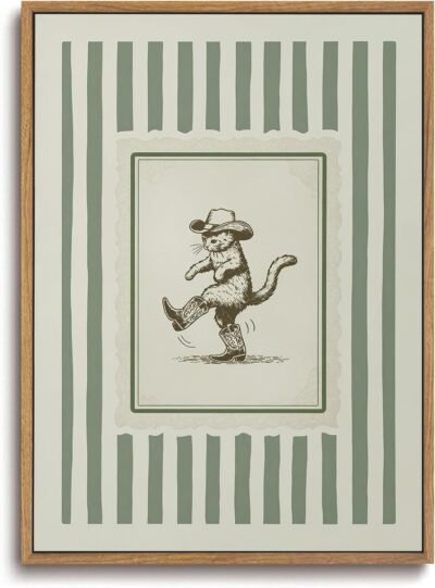 Vintage western framed wall art cowboy cat