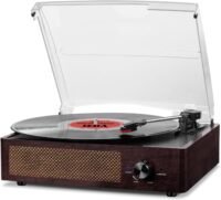 Vinyl record player turntable  with built-in bluetooth and stereo speakers