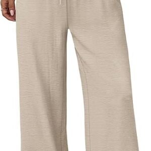 Wide leg pants with elastic drawstring waist