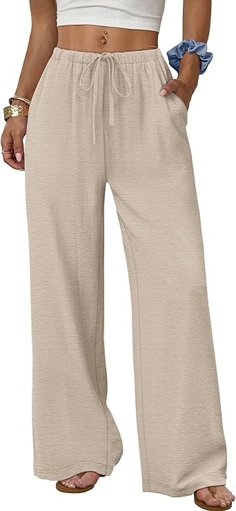 Wide leg pants with elastic drawstring waist