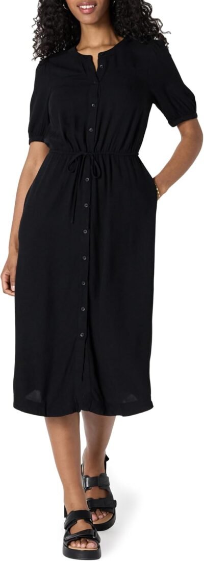 Women's midi A-line dress black Women's midi A-line dress black