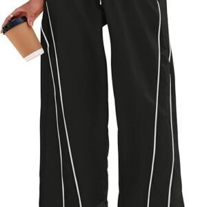 Women's wide leg cropped pants, elastic drawstring