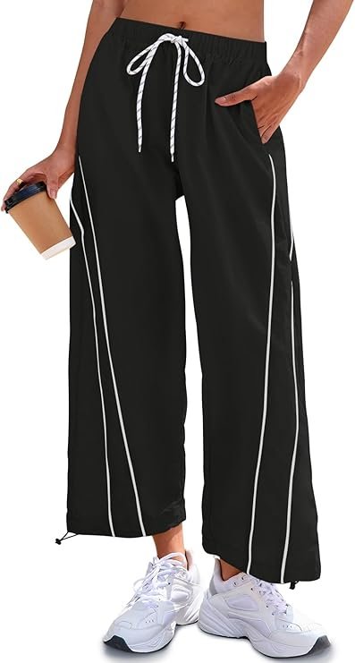 Women's wide leg cropped pants, elastic drawstring Women's wide leg cropped pants, elastic drawstring