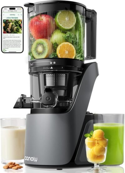 Canoly C16 cold press juicer, extra wide chute, 3 in 1 juice, sorbet, nut milk