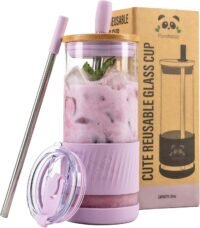 Glass cup tumbler with lids and straws