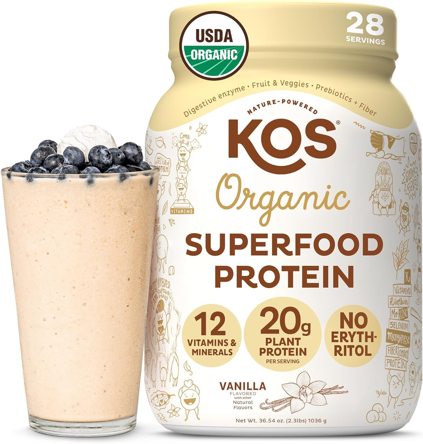KOS vegan protein powder, organic erythritol free, keto - Image 1