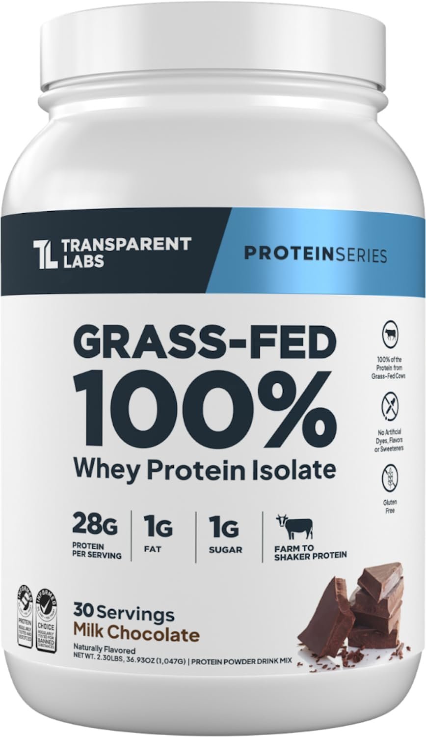 Transparent Labs grass-fed whey protein isolate, naturally flavored, gluten free - Image 1