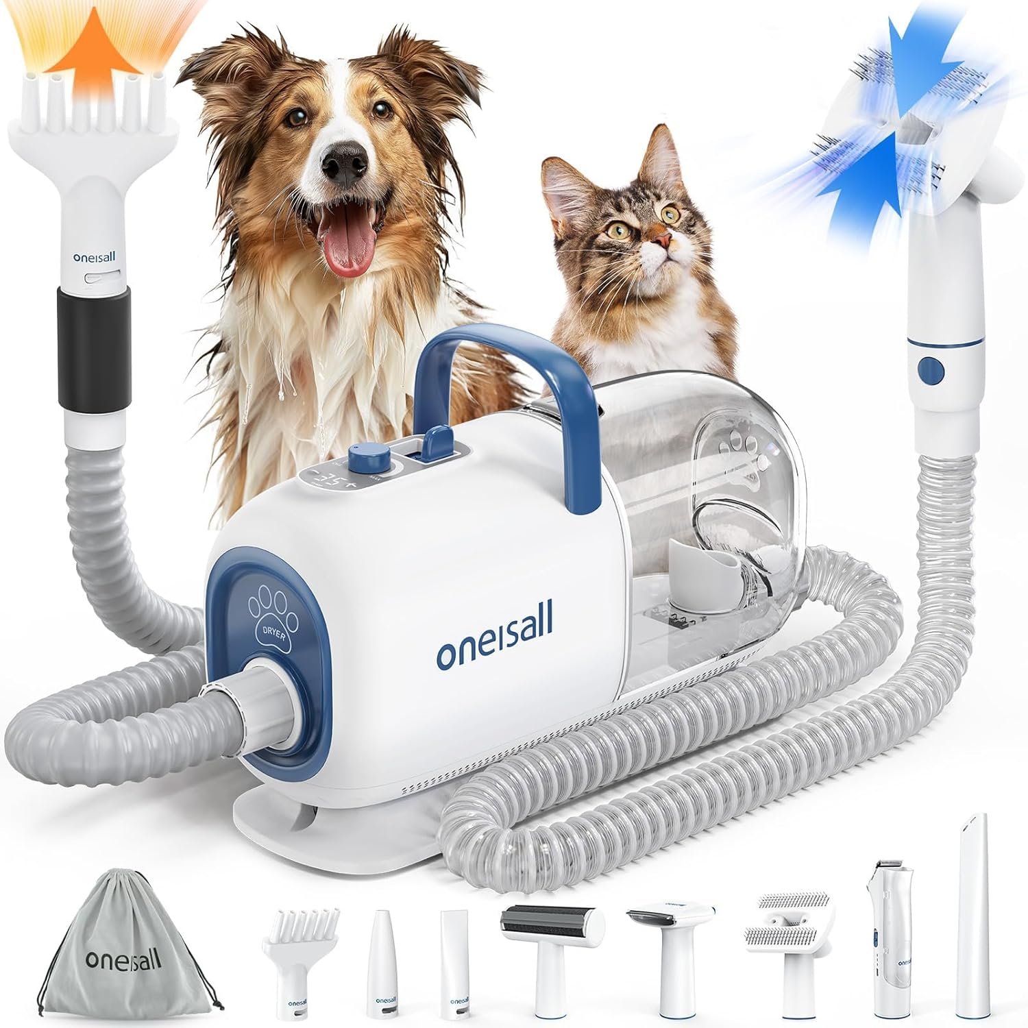 onisall Dog vacuum and dryer for shedding and grooming pets 8 in 1 - Image 1