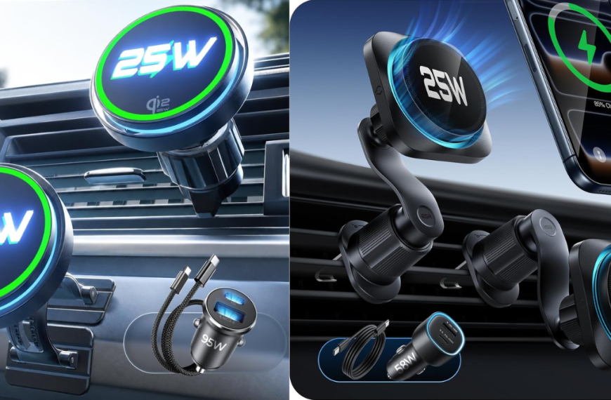 A collection of cooling car phone mounts featuring the UGREEN Qi2.2 charger, ESR OmniLock with Cryoboost, LISEN mounts, Anker Prime, and Scosche MPQTRDV.